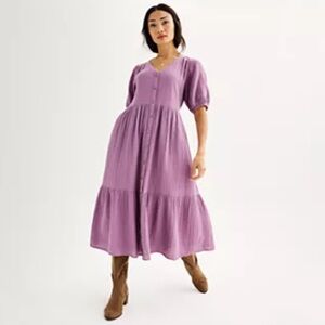 Women's Sonoma Goods For Life® Button Thru Femme Midi Dress 100% Cotton Lilac